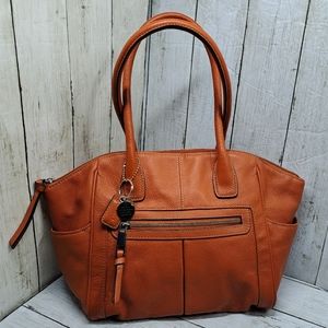 Clarks Brown Sienna Pebbled Lthr Zip 2Handle MultiPocket Footed Satchel Tote
